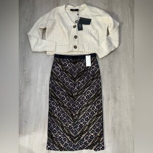 NWT! Vero Moda Off White Sweater (S) + Current Air Navy Vintage Lace Skirt (XS)